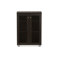 Baxton Studio B12-Brown Mason Modern and Contemporary Dark Brown Multipurpose Storage Cabinet Sideboard with Two Class Doors